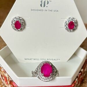 Bomb Party Matching Pink Sapphire on Sterling & Rhodium Earrings & Ring Set